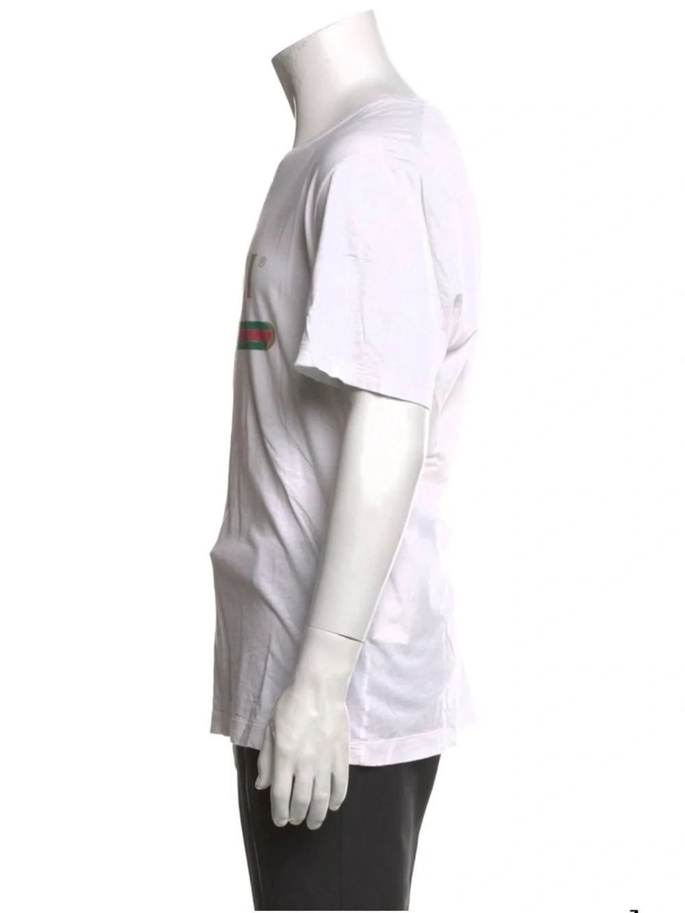 Gucci White Short Sleeve Logo Tee with Red-Green Stripe